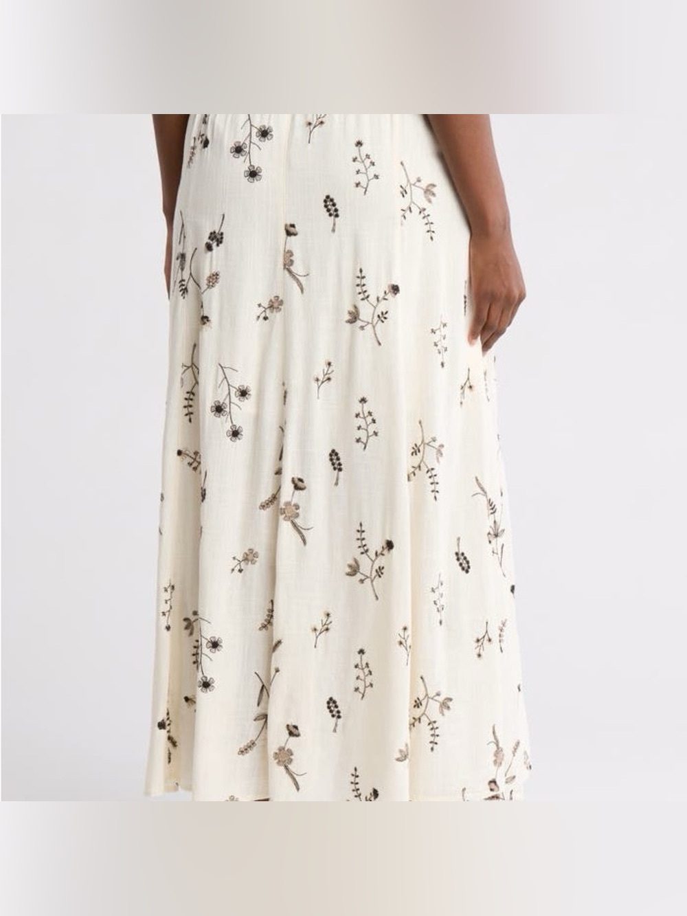 NWT- Zara Floral Embroidered Cream Midi Skirt Small